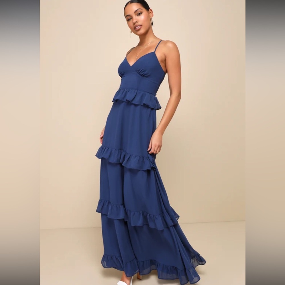 Lulu's Navy Blue Ruffle Tiered Maxi Dress